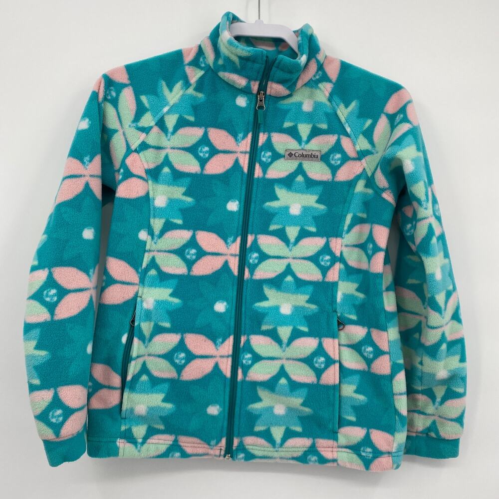 Columbia Girls Benton Springs Printed Fleece Jacket Green Size Large 14/16